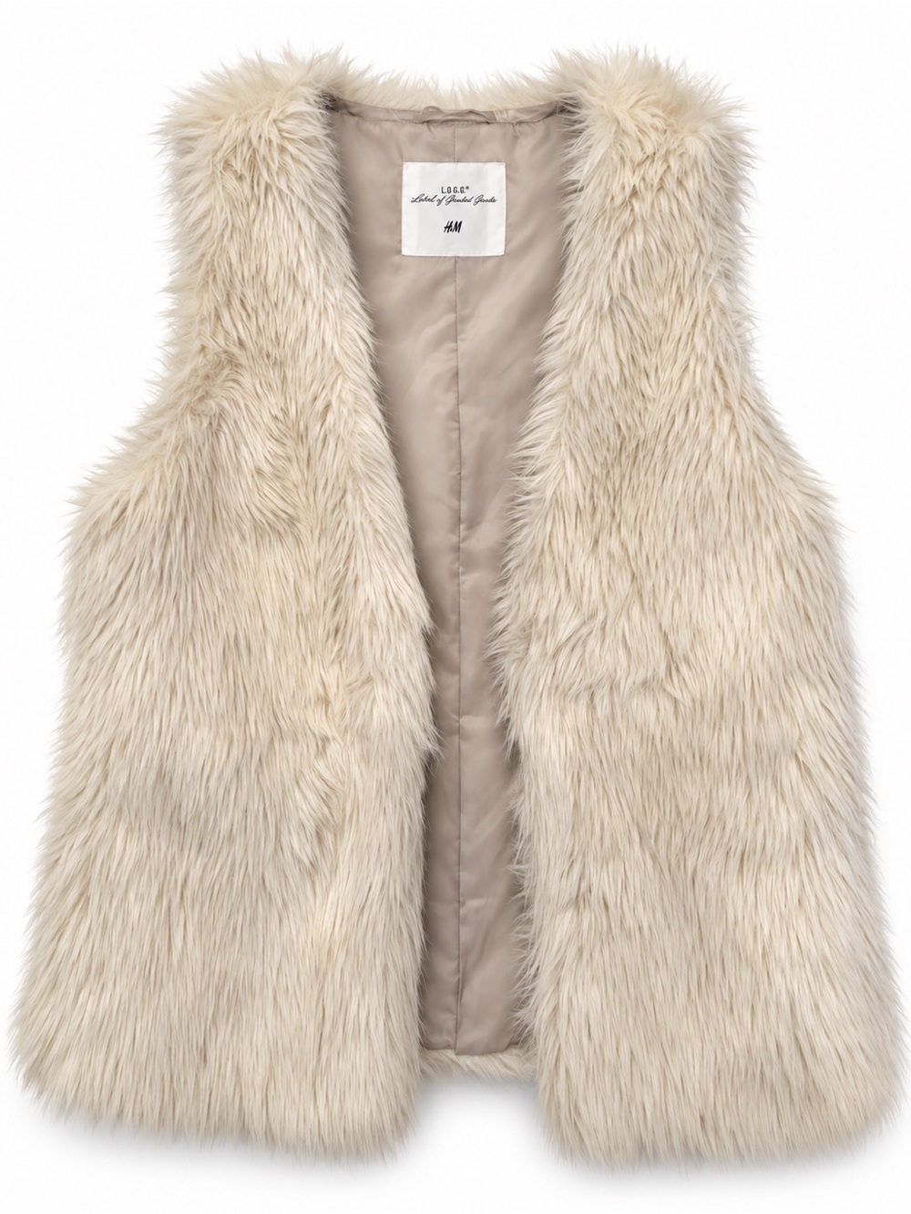 H&M L.O.G.G. Cream Faux Fur Vest Size Small